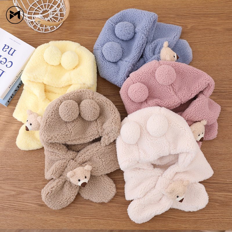 Mũ Lông Giữ Ấm Hai Mảnh Hình Gấu Hoạt Hình Mẫu 2022 Thời Trang Dành Cho Bé Trai Và Bé Gái 2-6 Tuổi