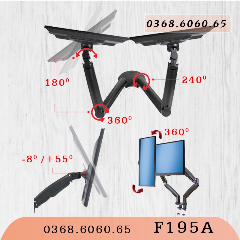 F195A Giá Treo 2 Màn hình máy tính/ / Phiên bản F100A có 2 cánh tay/ Cao cấp hơn #F160 #H180