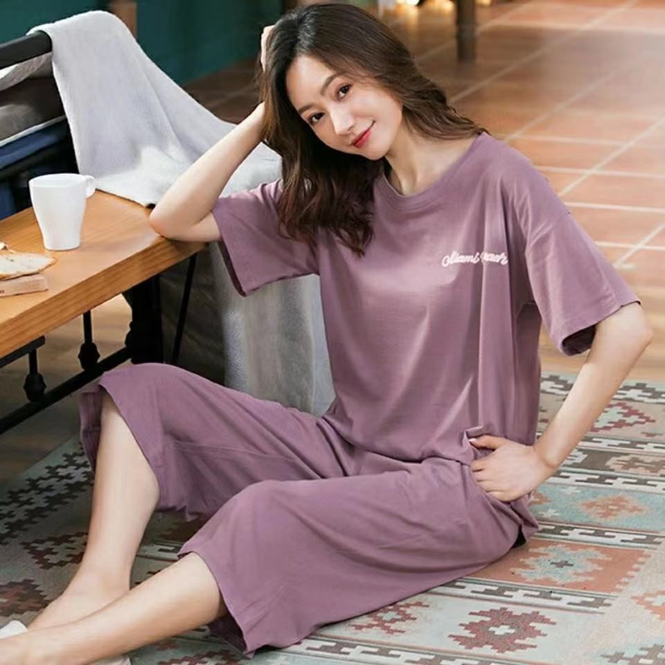 Bộ Đồ Ngủ Vải Cotton Tay Ngắn Dáng Rộng Cỡ Lớn Thời Trang Mùa Hè Cho Nữ