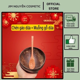COMBO Bát/Chén gáo dừa + Muỗng gỗ dừa bền đẹp dùng để trộn bột làm đẹp, đựng salat,...