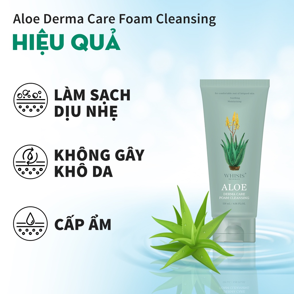 Combo 2 Sữa Rửa Mặt Cho Da Khô Dưỡng Ẩm Hàn Quốc WHISIS Aloe Derma Care Foam Cleansing Chiết Xuất Nha Đam