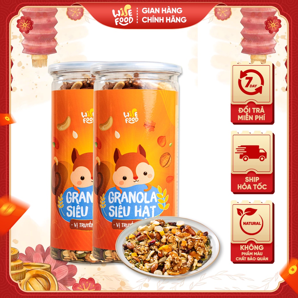 Combo 2 Hộp Granola Siêu Hạt 500g WISE FOOD Bổ Sung Dinh Dưỡng, Hỗ Trợ Giảm Cân