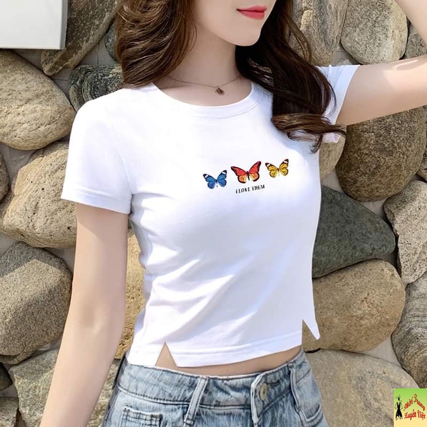 Áo croptop body I LOVE THEM mẩu thiết kế hiện đại in3D phù hợp mặc nhà dạo phố,được làm từ vải thun4chieu