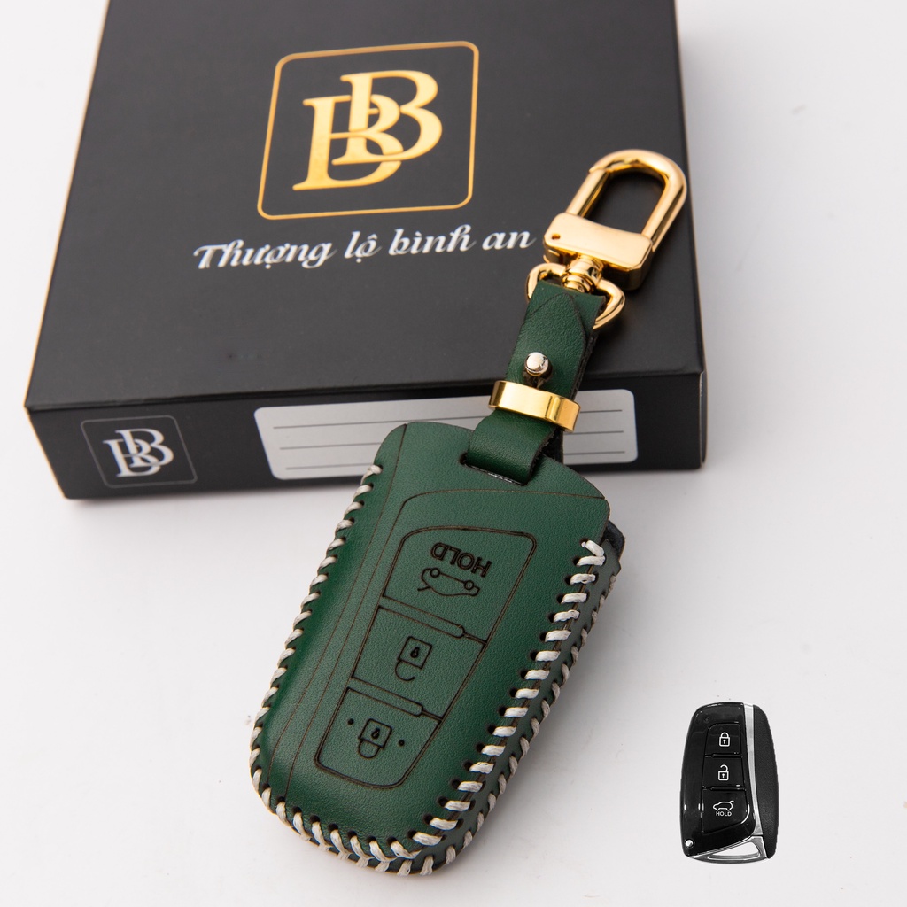 Bao da chìa khóa ô tô xe hơi BB hyundai santafe 2013-2018 chìa thông minh 3 nút da thật chống xước chính hãng