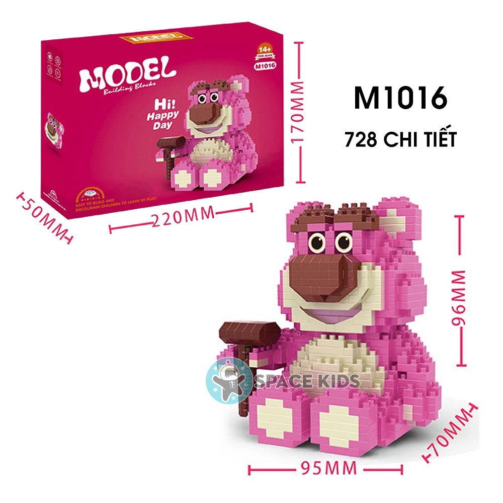 Đồ chơi Mô hình lắp ráp le.go Gấu dâu Lotso, Đồ chơi lắp ráp mô hình 3d gấu hồng Lotso