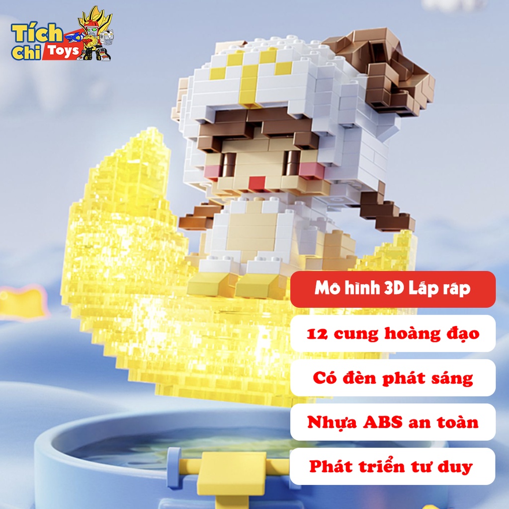 Đồ chơi Mô hình lắp ráp 3D Có đèn phát sáng - 12 Cung Hoàng Đạo - Xếp hình Lego - Trang Trí Bàn Làm Việc Học Tập