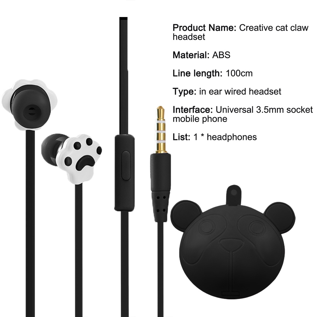 Tai Nghe Nhét Tai KW Có Dây 3.5mm Thiết Kế Chân Mèo Dễ Thương Cho Điện Thoại