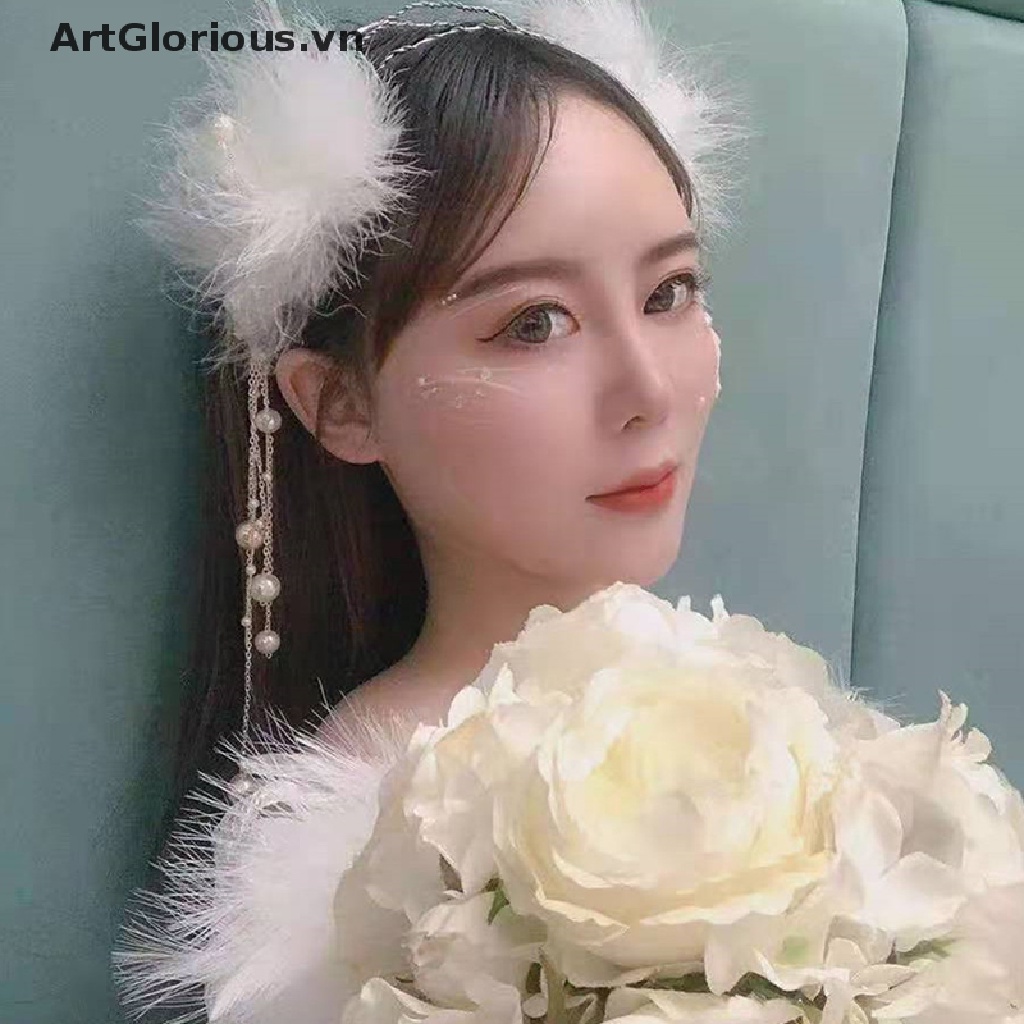 Set 2 Kẹp Tóc Hình Lông Vũ Màu Trắng Xinh Xắn Cho Nữ