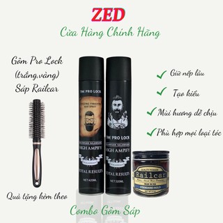 Combo gôm sáp the pro lock + wax railcar pomade tạo kiểu, giữ nếp cho tóc. hàng chính hãng