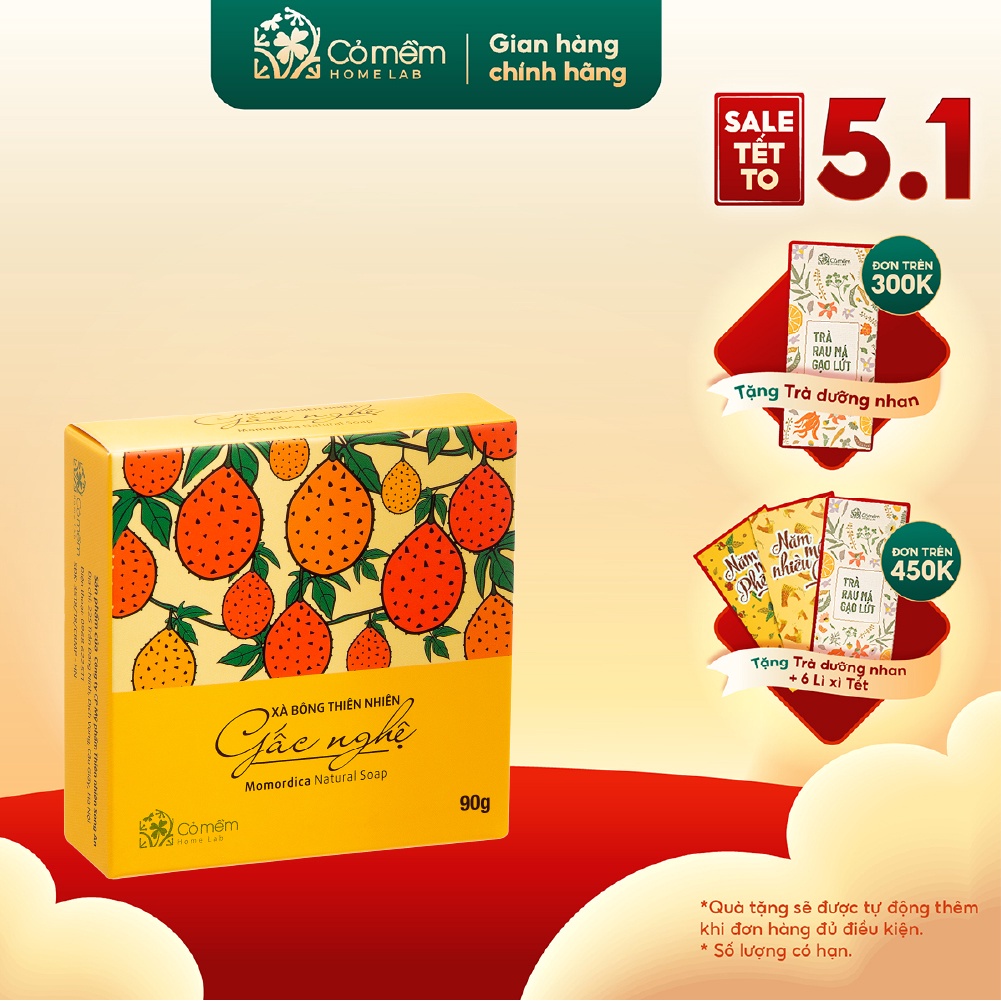 Xà bông Rửa Mặt Thiên Nhiên Gấc Nghệ Giảm Thâm Mụn Làm Sáng Da Cỏ Mềm 90gr