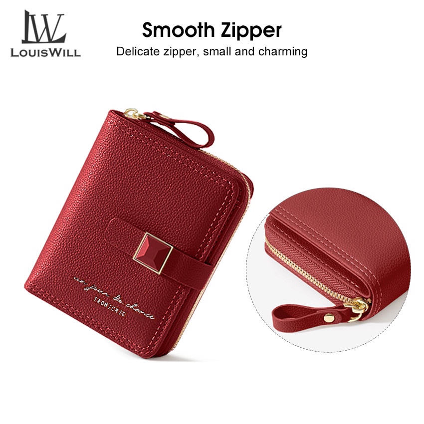 Ví da PU LOUISWILL dáng ngắn đa năng có 11 ngăn đựng thẻ/ tiền xu phong cách retro thời trang cho nữ