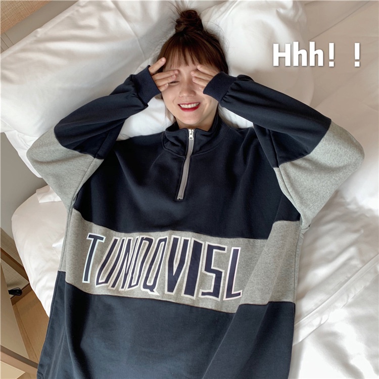 Áo sweater có khóa nỉ bông dày dặn nữ họa tiết chữ A072 tay dài bo chun phong cách trẻ trung, năng động