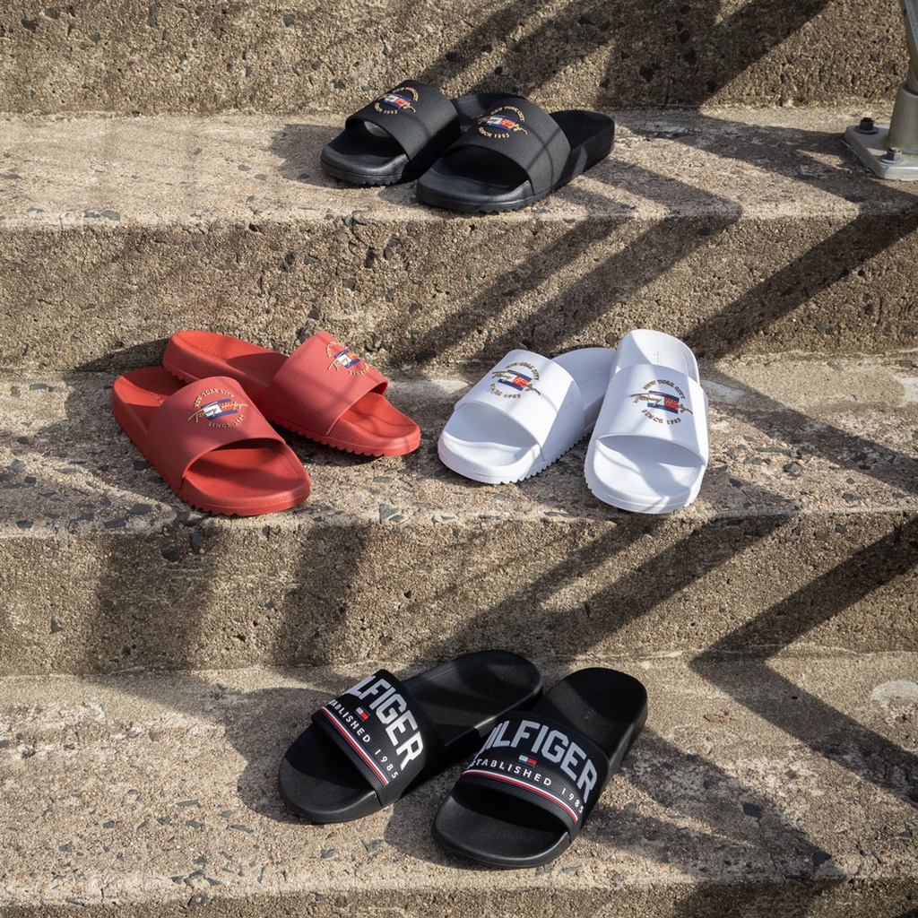 Dép quai ngang Tommy Hilfiger ELDIN BLACK Đen Fullbox | PiuPiu Authentic