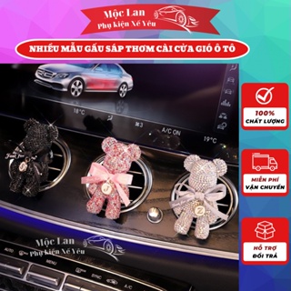 Sáp thơm cài cửa gió ô tô hình gấu Popobe đính đá phối nơ bản siêu cấp cực đẹp phụ kiện trang trí ô tô Mộc Lan