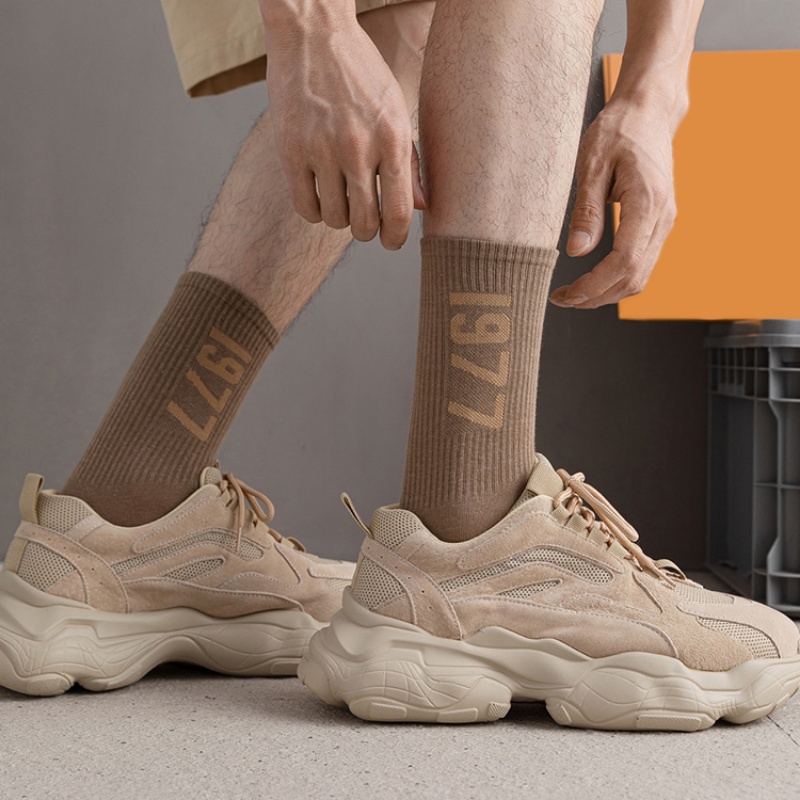 Vớ Cotton Unisex Thoáng Khí Màu Sắc Đơn Giản Phong Cách Đường Phố Harajuku Năm 1977