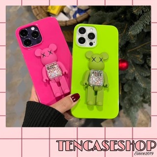 [ có ip 15 ] Ốp lưng ip chất bóng hồng neon - xanh neon kèm hoạ tiết KAWS XOAY GIÁ ĐỠ dành cho ip [ Mã 94 ]