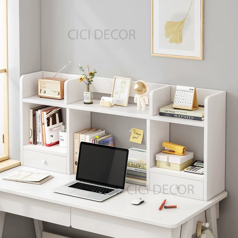 Kệ sách gỗ để bàn tủ đựng hồ sơ tài liệu văn phòng tiện dụng DC07 CICI DECOR màu trắng màu gỗ giá để đồ mini
