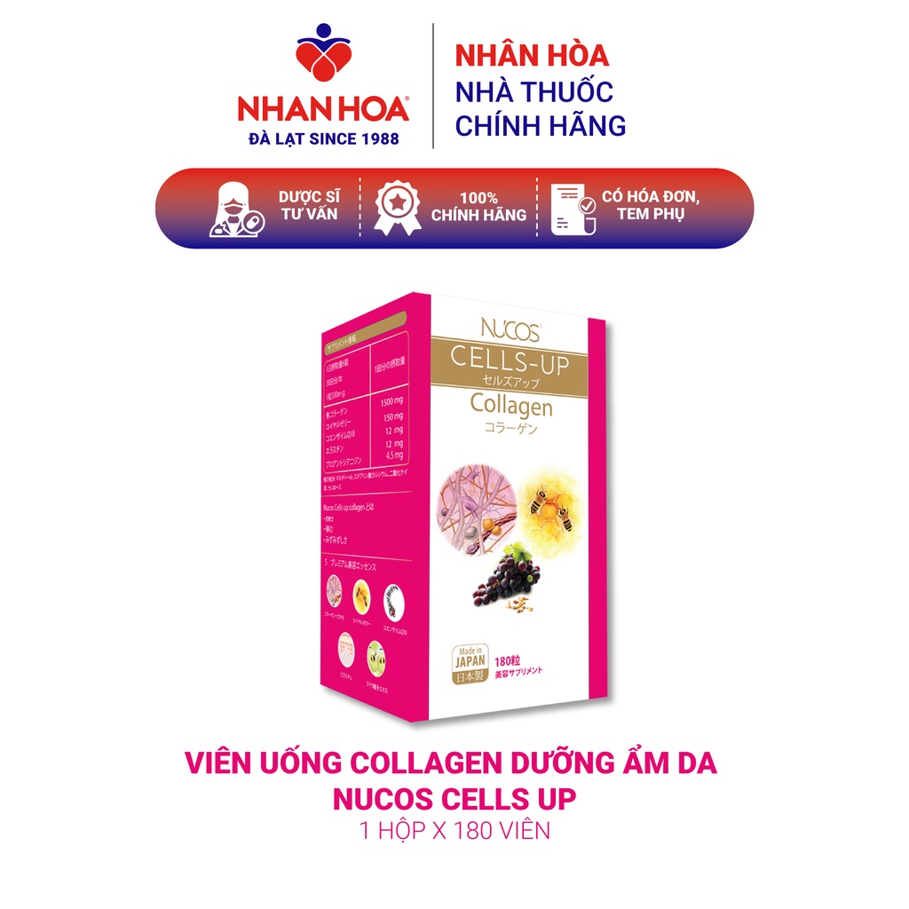 Viên uống collagen dưỡng ẩm da Nucos Cells Up hộp 180 viên