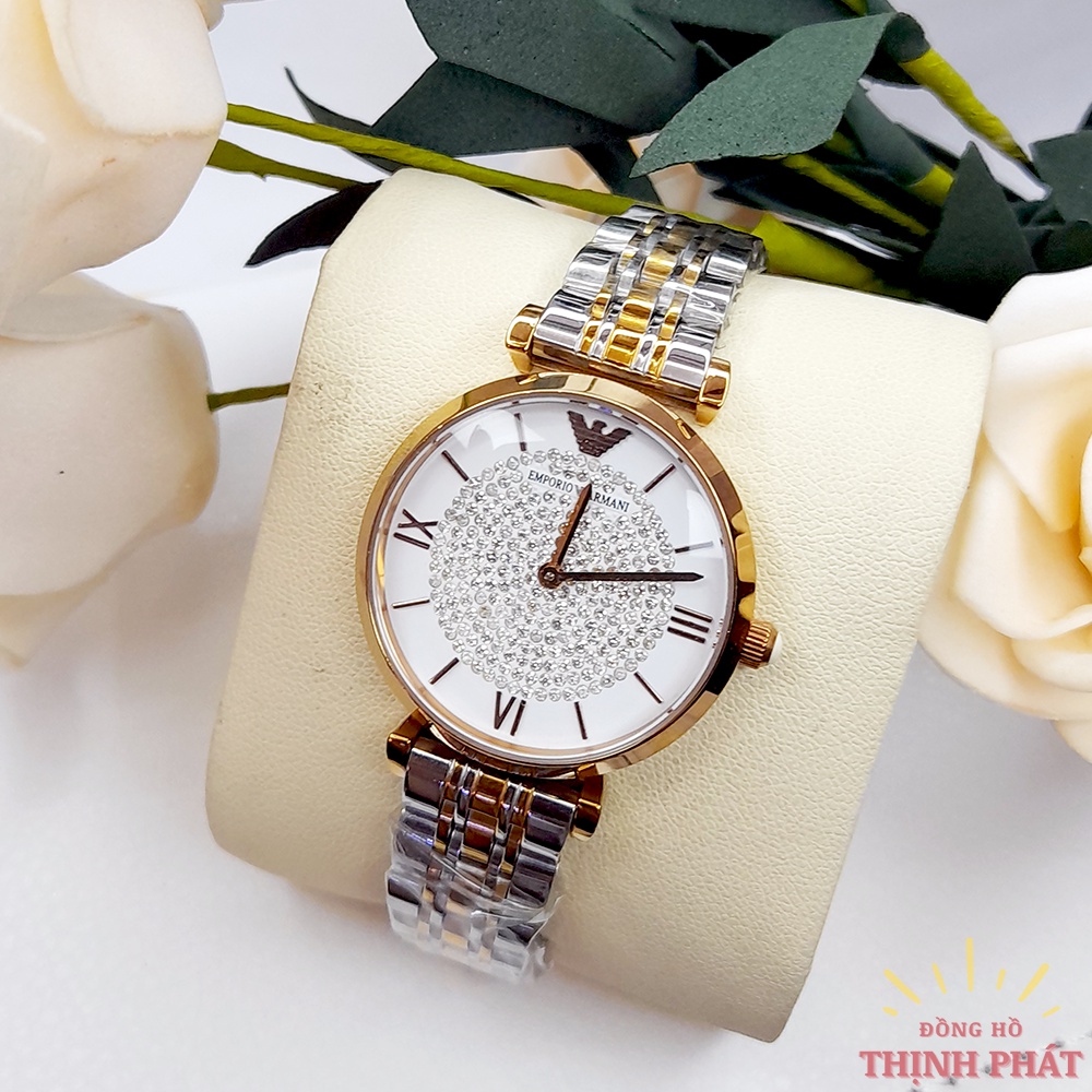 Đồng Hồ Nữ EMPORIO ARMANI Đính Full Đá ROSE GOLD Dây Thép Không Gỉ Case 32mm Sang trọng Kinh doanh Chống nước