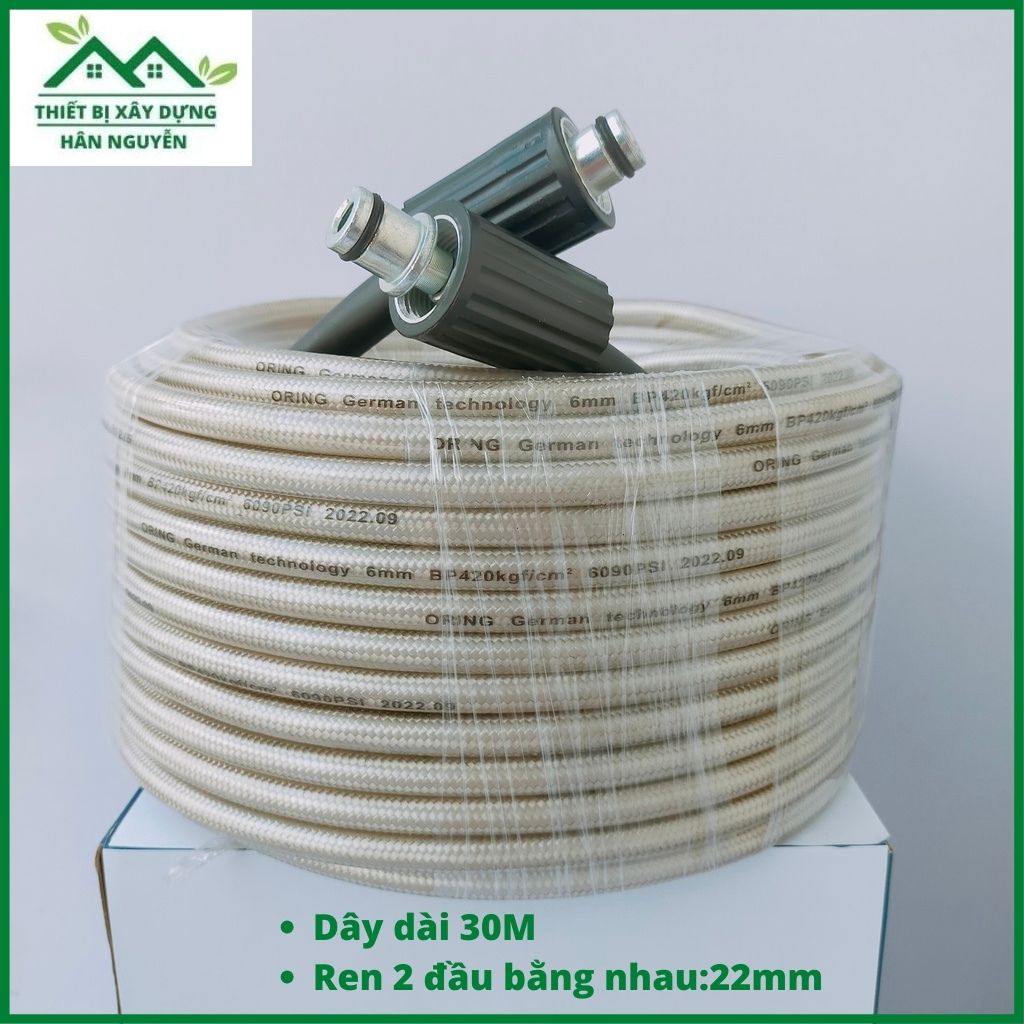 Dây máy rửa xe 10m,15m,20m,30m cao áp Oring,ren 22mm,cuộn ống nước