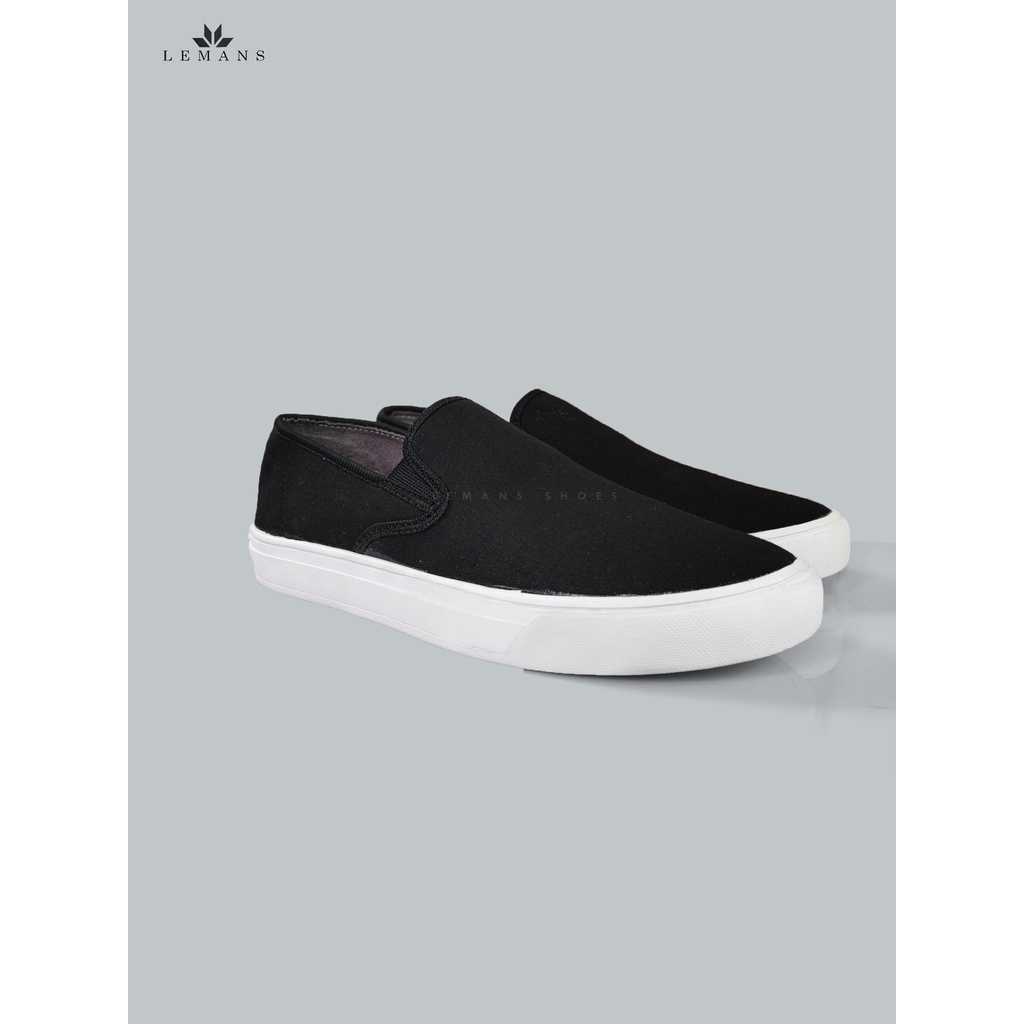 Giày lười vải nam slip-on LEMANS, mũ vải thô canvas 2 màu ĐEN & GHI XÁM, đế cao su, bảo hành 6T