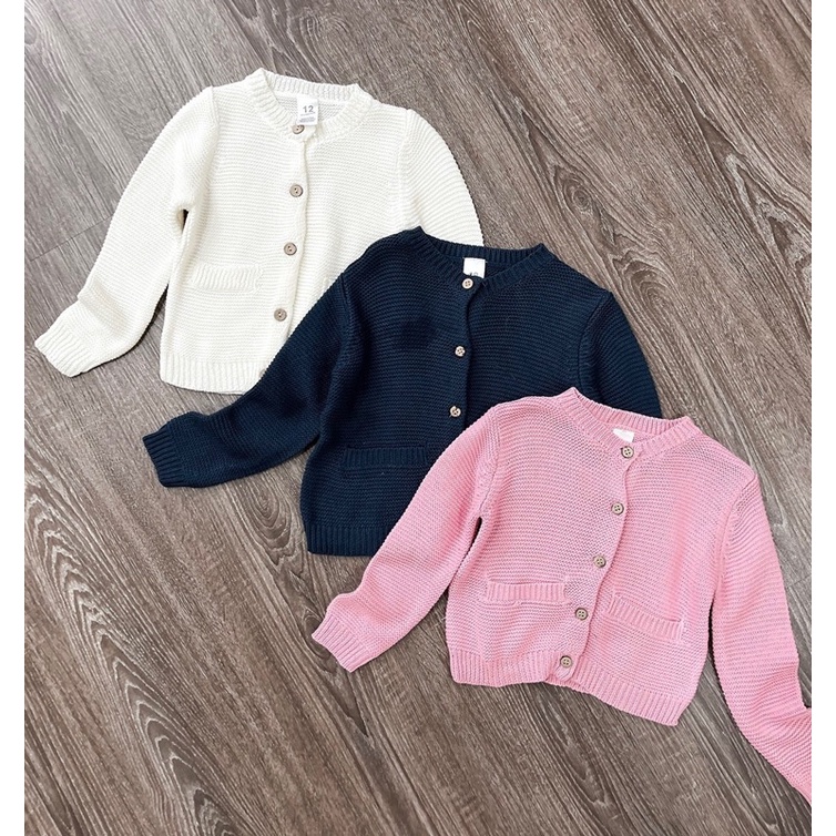 Áo len cadigan cúc gỗ carter bé gái 3 màu xuat du