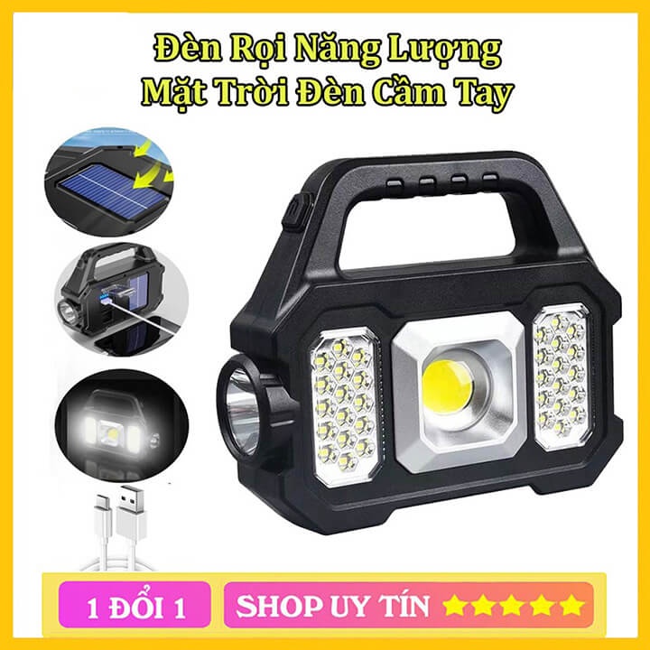 Đèn Pin Siêu Sáng Đa Năng Chiếu Xa 200m,Đèn LED Năng Lượng Mặt Trời 6 Chế Độ Kiêm Pin Sạc Dự Phòng