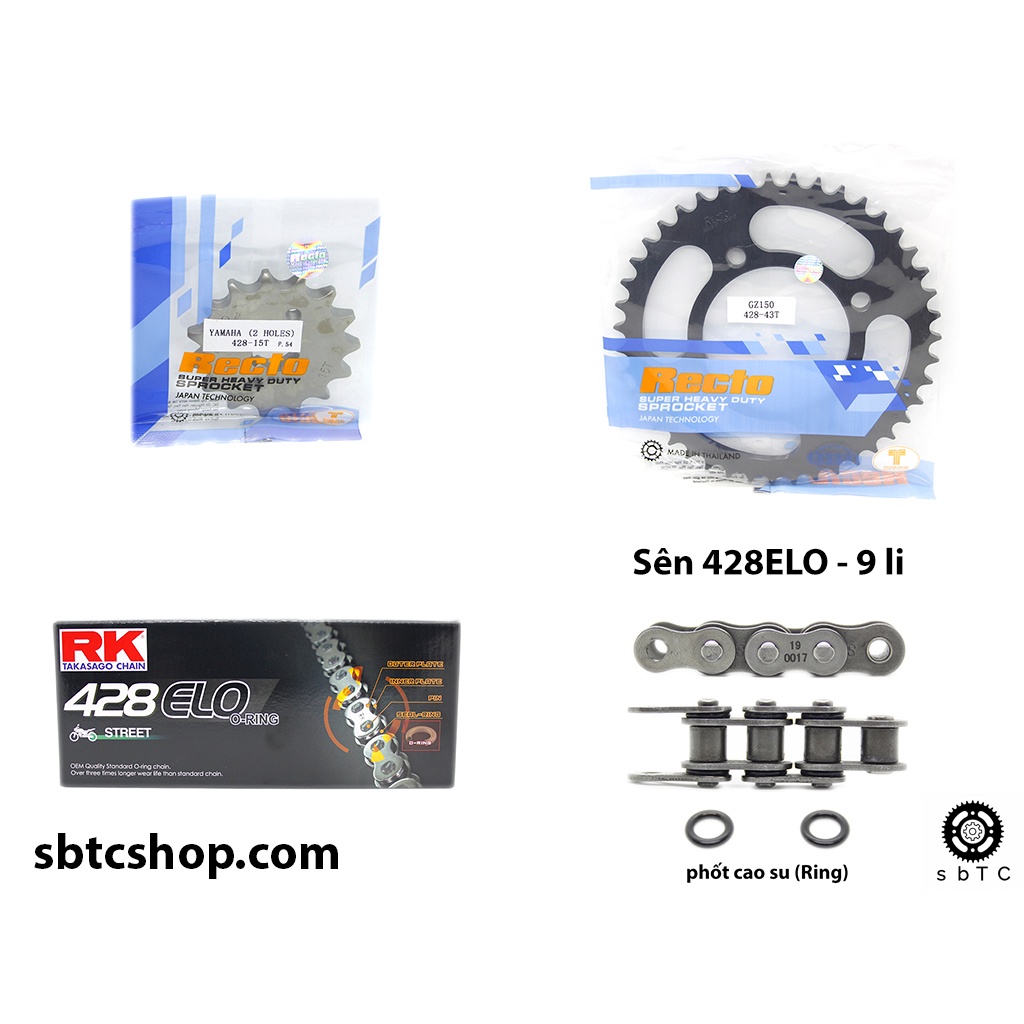 NSD Nhông dĩa RECTO sên RK phốt cao su 428 ELO Suzuki GZ150