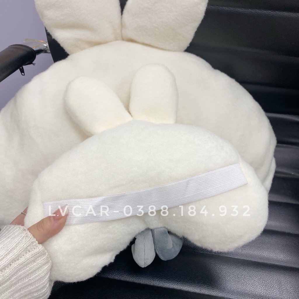 Bộ tựa cổ lưng hình thỏ tai dài 2 màu hồng, trắng. Bộ gối tựa dùng cho xe hơi, ghế văn phòng nhồi bông dễ thương