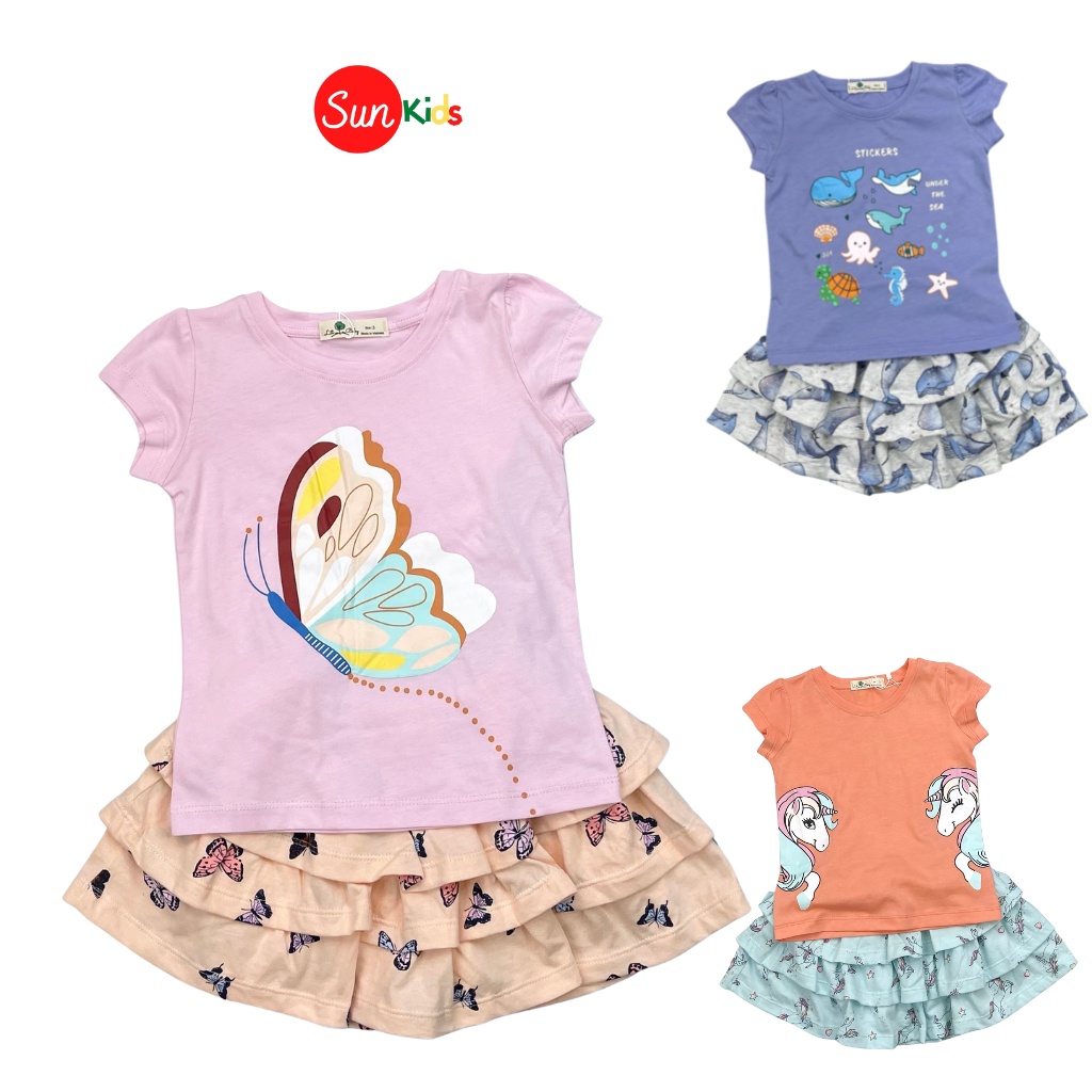 Đồ bộ thun bé gái, đồ bộ trẻ em chất cotton, có nhiều màu, size 3-12 tuổi - SUNKIDS