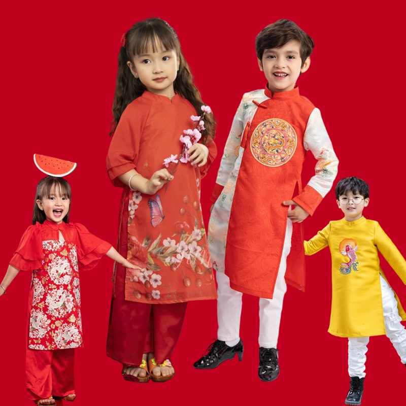 Áo dài cách tân cho bé trai, bé gái mặc đi chơi, chúc tết ông bà đều xinh hàng cao cấp CT33