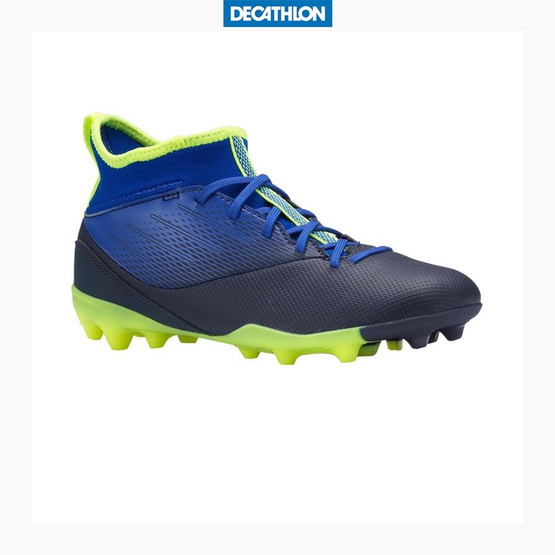 Giày đá bóng sân cỏ tự nhiên cổ cao Decathlon KIPSTA agility 500 cho Trẻ em - Xanh dương chàm/Đen