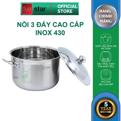 Nồi luộc gà 3 đáy inox 430 cao cấp FiveStar Standard nắp inox N36-3D tặng 1 vá canh ( 36cm ) , dùng được mọi bếp