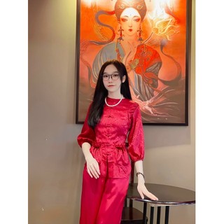 Đồ Lam Đi Chùa Mẫu Túi Tiền áo gấm quần vải lụa
