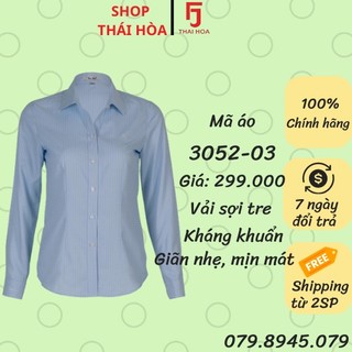 Mẫu mới 2023 Áo Thái Hòa màu xanh trẻ trung vải sợi tre 3052
