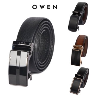 OWEN - Thắt lưng da Owen 100% da thật màu đen, mặt khóa trượt