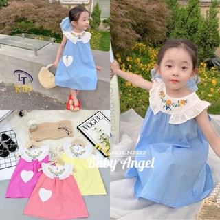 Váy đầm bé gái-cổ thêu hoa sịn - vải thô mát