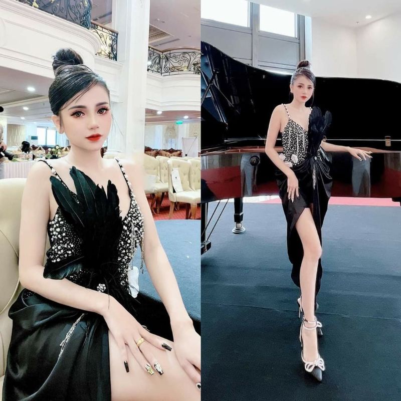 Đầm body dư tiêc đính đá lông vủ