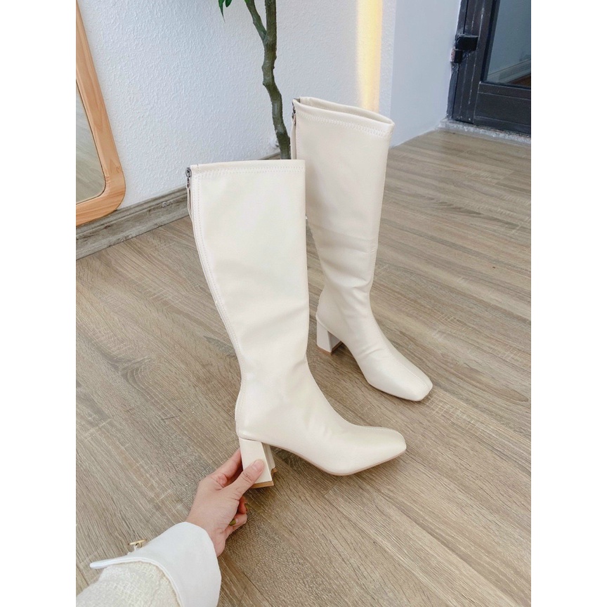 Boot Đùi Da Lì Gót Vuông 5 Phân Khóa Cạnh 6 phân khóa sau hàng đắt