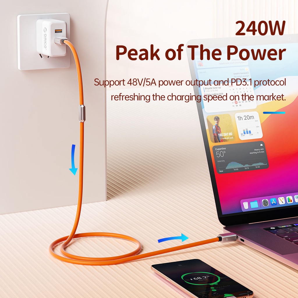 Dây cáp sạc ORICO 40Gbps 240W USB C sang USB C hỗ trợ hiển thị 8K thích hợp cho MacBooks iPad Pro (240B2)