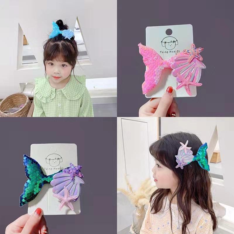 Kẹp Tóc Nơ Đính Vỏ Sò Lấp Lánh Cho Bé Gái