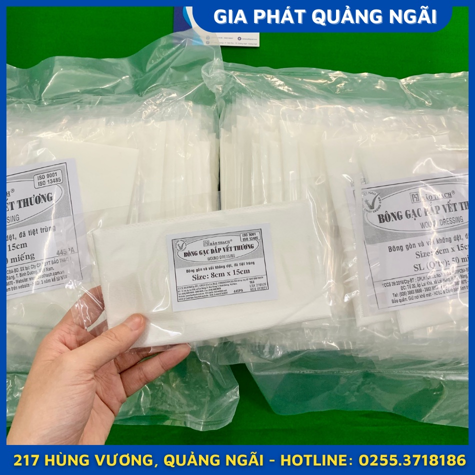 BÔNG GẠC ĐẮP VẾT THƯƠNG Y TẾ 8X15CM BẢO THẠCH DATE XA