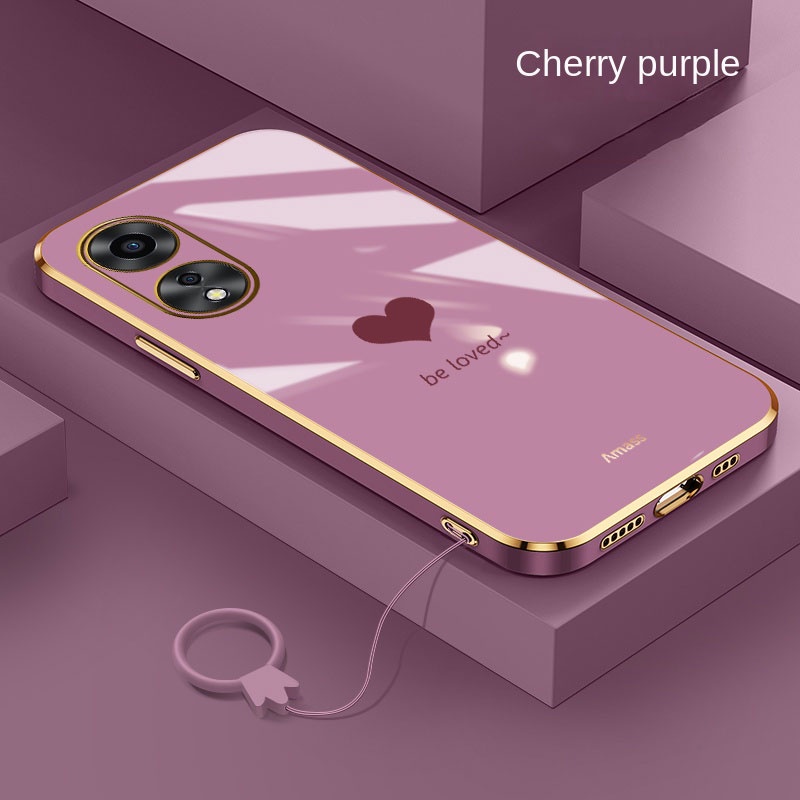 Ốp Điện Thoại Silicon Dẻo Vuông Bóng In Hình Trái Tim + Dây Đeo Cho OPPO Reno 8T 8Z 8 Pro 5G reno8T 5G