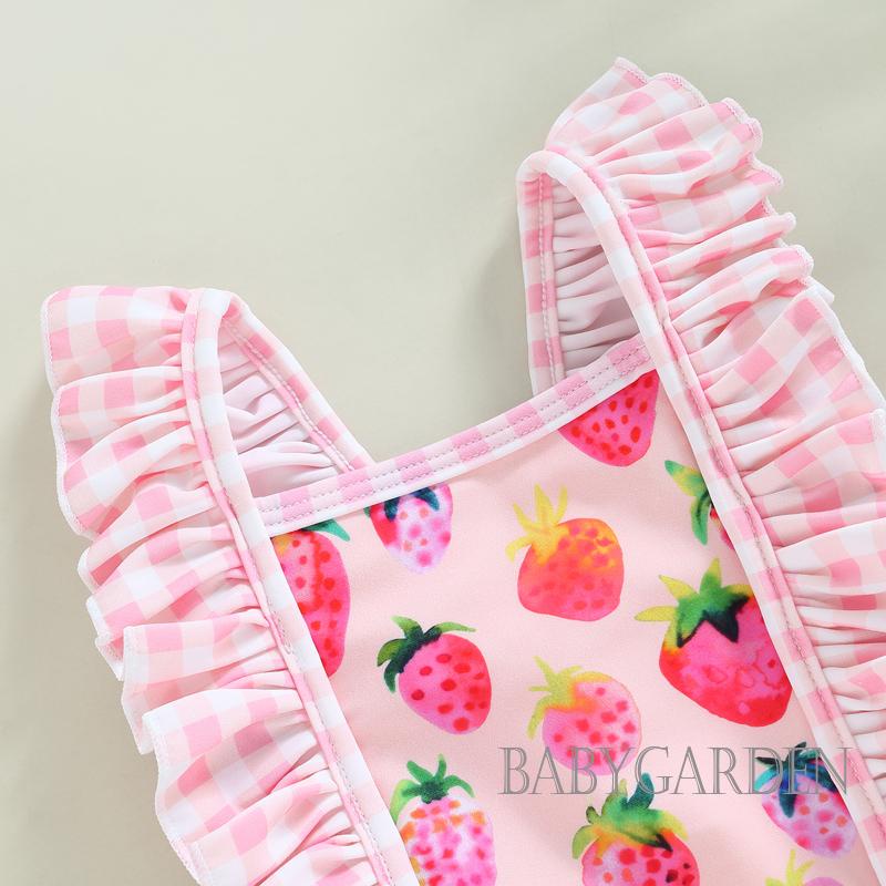 Bộ Đồ Bơi Một Mảnh Sát Nách Cổ Vuông In Họa Tiết Dâu Tây / Kem Dễ Thương Cho Bé Gái 3-24