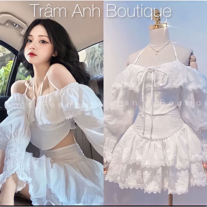 Set áo trễ vai + chân váy hoa bigsize - 292