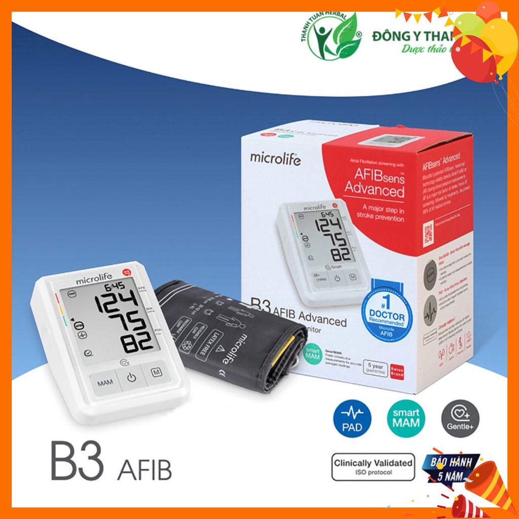Máy đo huyết áp tự động Microlife B3 AFIB Advance - Công nghệ Afibsens+ thế hệ mới nhất tầm soát rung nhĩ - BH 5 năm