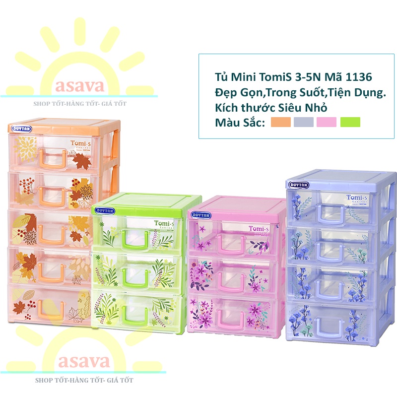 Tủ Nhựa Mini Tomi- S Loại 3 Tầng, 4 Tầng, 5 Tầng Duy Tân ( Mã 1136)-Siêu Nhỏ, Trong Suốt,Màu Đẹp,Tiện Dụng- Gia Dụng Asa