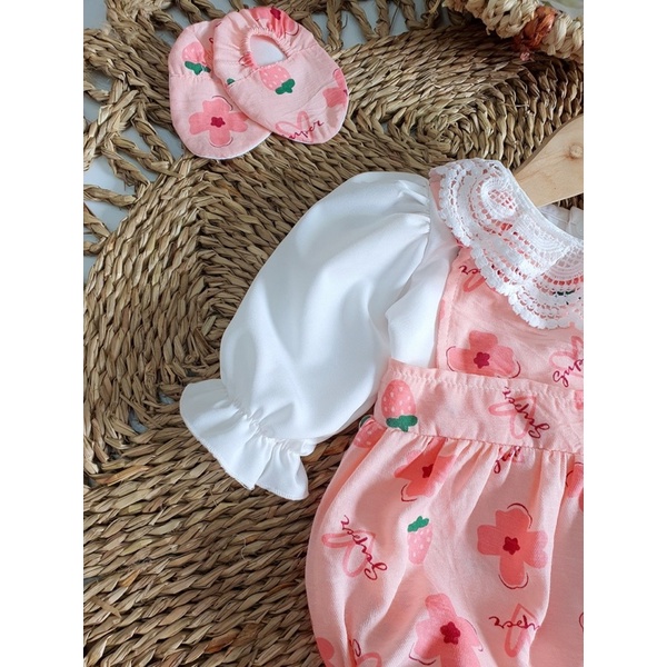 Bodysuit Hồng Hoa Đào Cổ Ren, Body Dứa Xô Muslin Xinh xắn Cho Bé Sơ Sinh