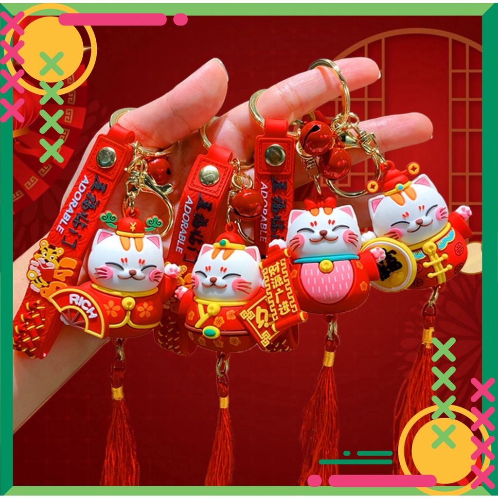 Móc khóa MÈO THẦN TÀI may mắn siêu cute hot trend 2023 phụ kiện túi xách,balo.ô tô xe máy