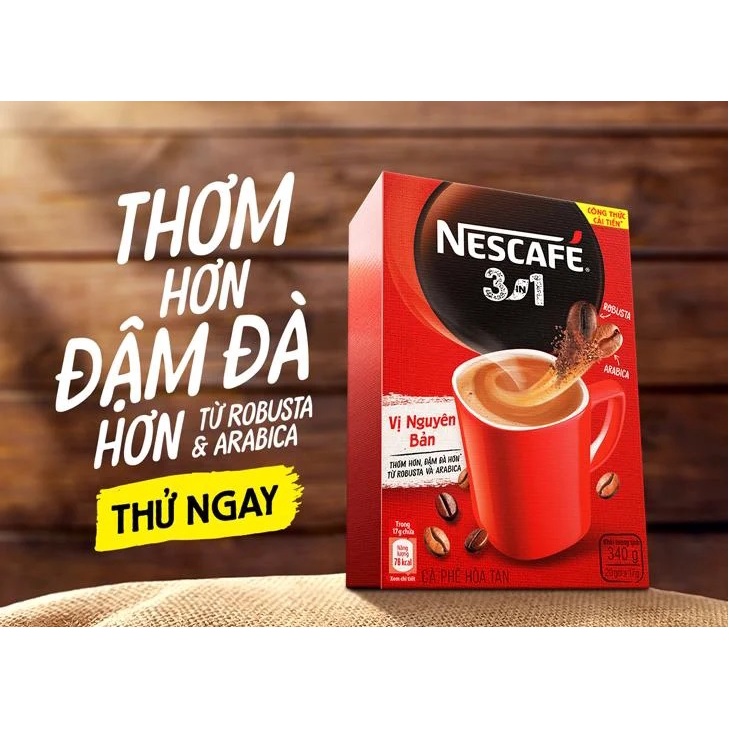 Cà phê hòa tan NESCAFÉ 3in1 Vị Nguyên Bản 20 gói x 17g